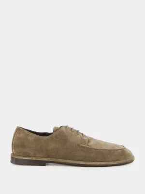 Brown Suede Derby Lace-Up Shoes