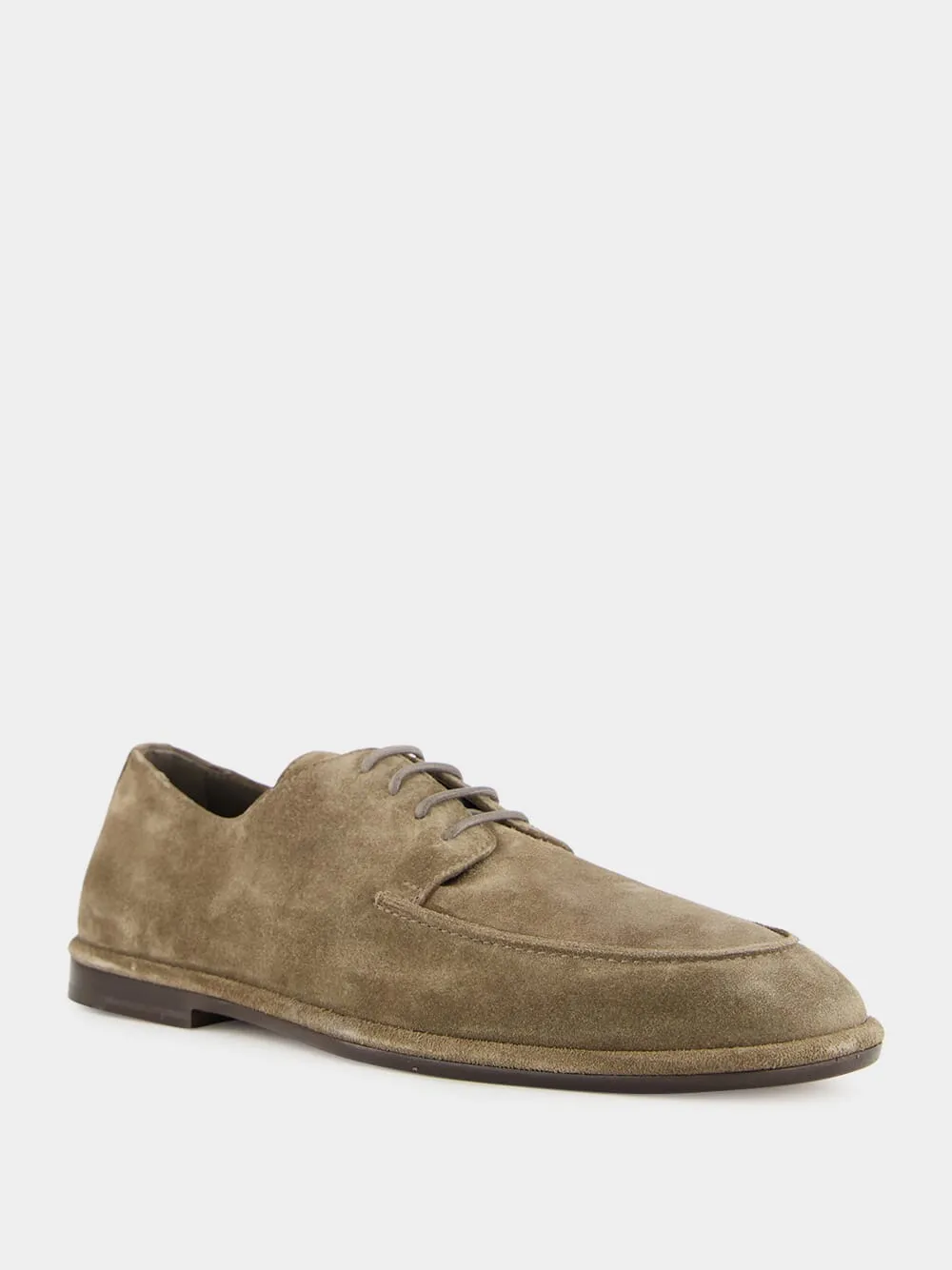 Brown Suede Derby Lace-Up Shoes
