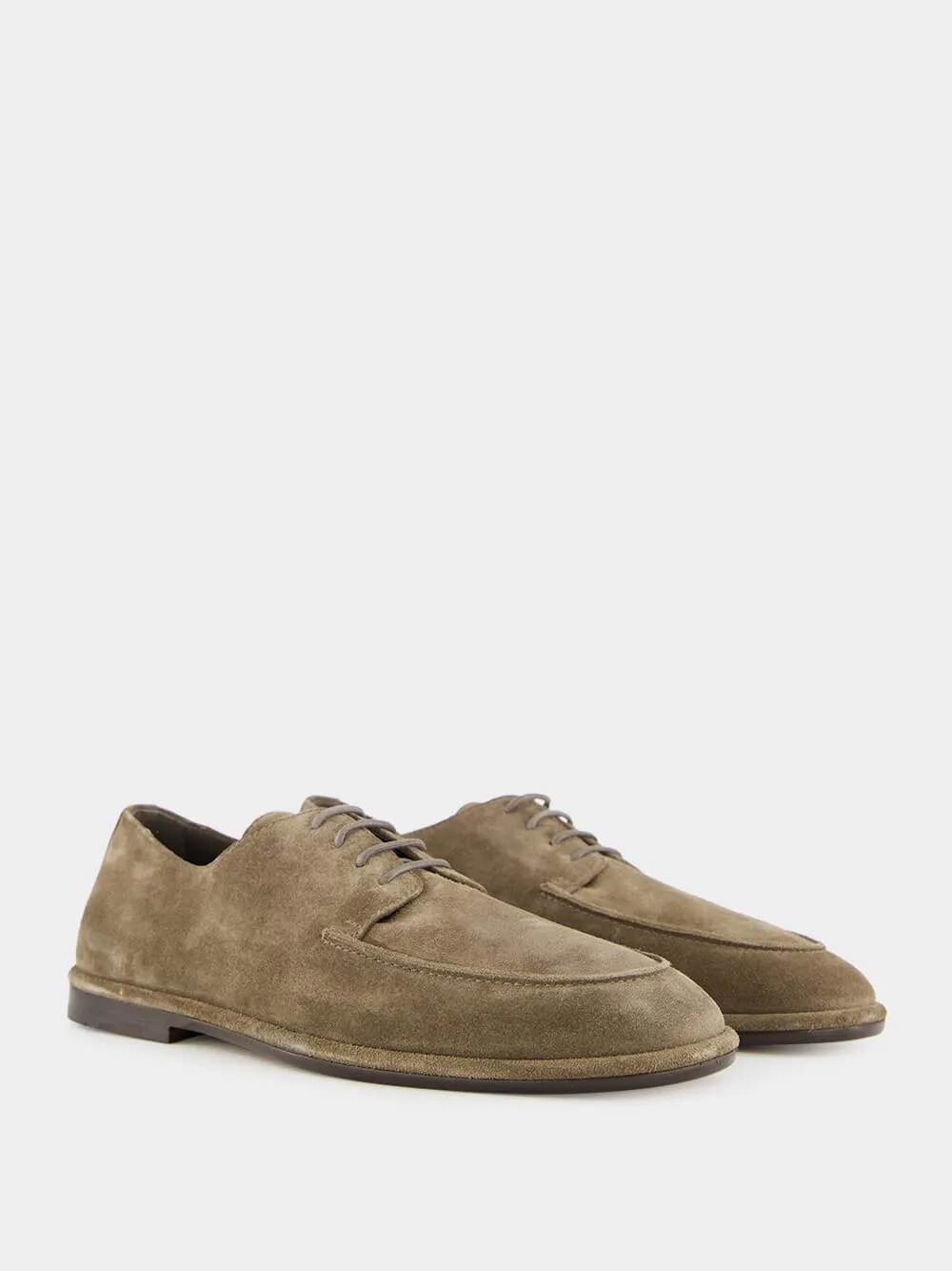 Brown Suede Derby Lace-Up Shoes