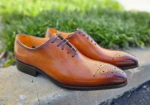 Burnished Calfskin Lace-Up Oxford Cognac