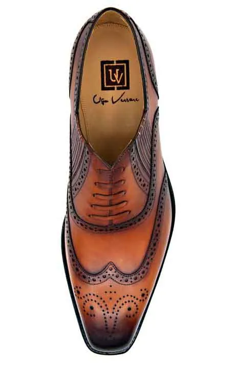 Burnished Calfskin "Owen" Lace-Up Oxford Camel