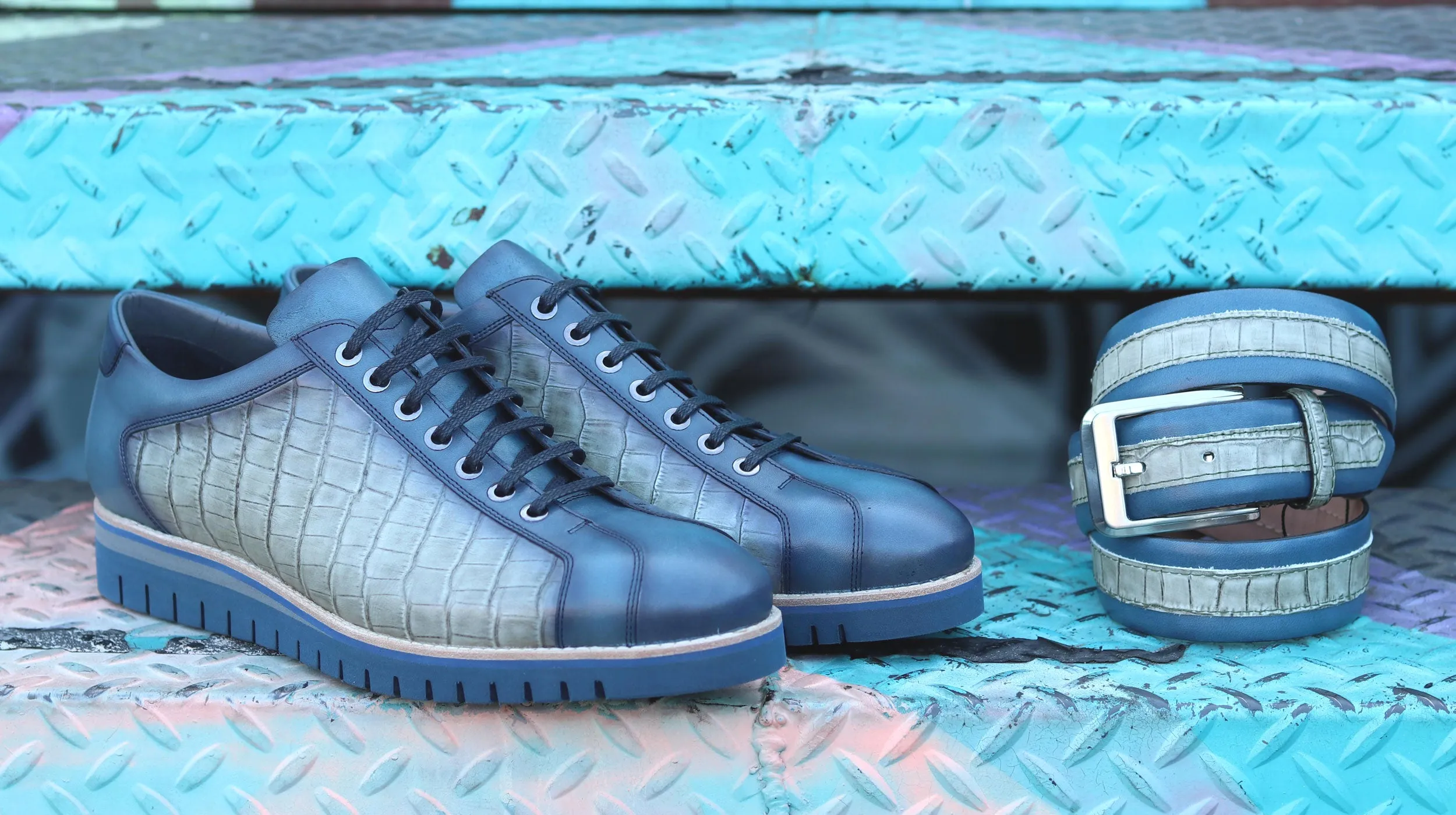 Corrente Printed Calfskin Lace-Up Oxford Blue (Copy)