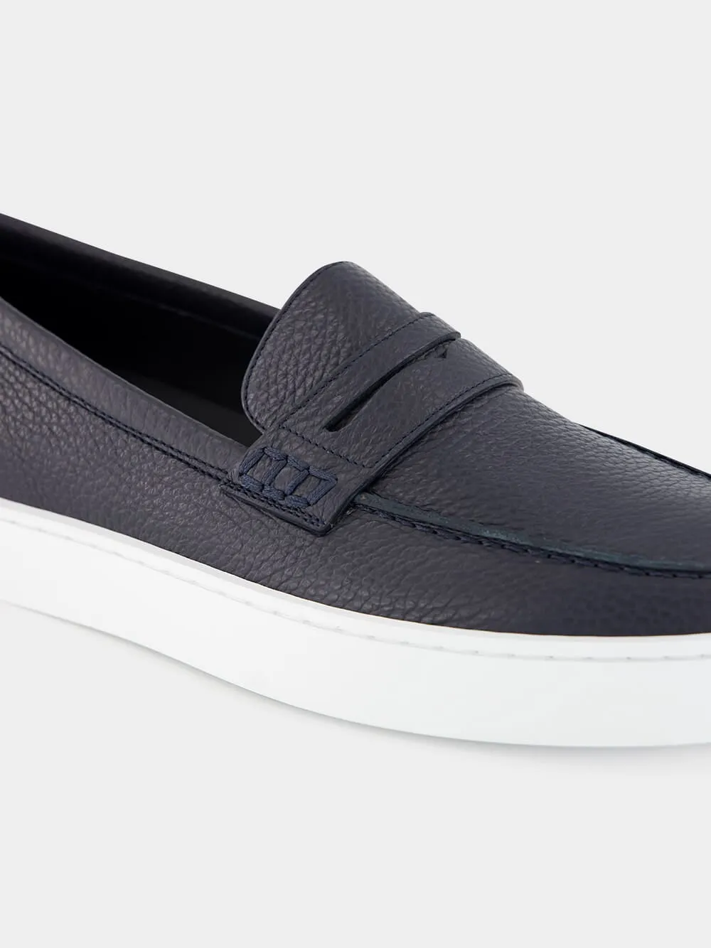 Ellis Navy Calf Leather Slip-On Loafers