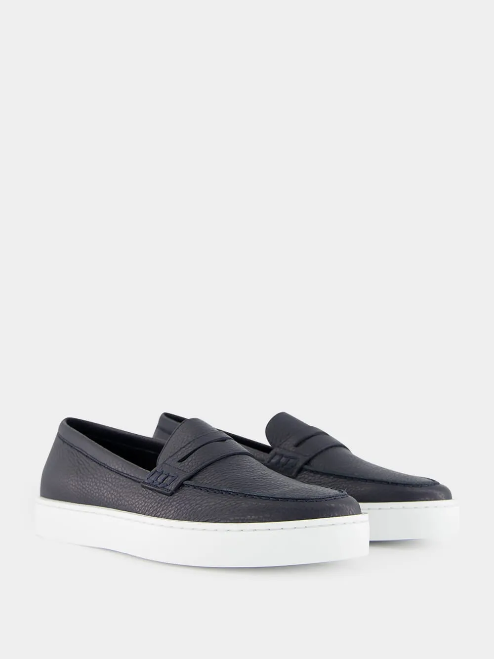 Ellis Navy Calf Leather Slip-On Loafers