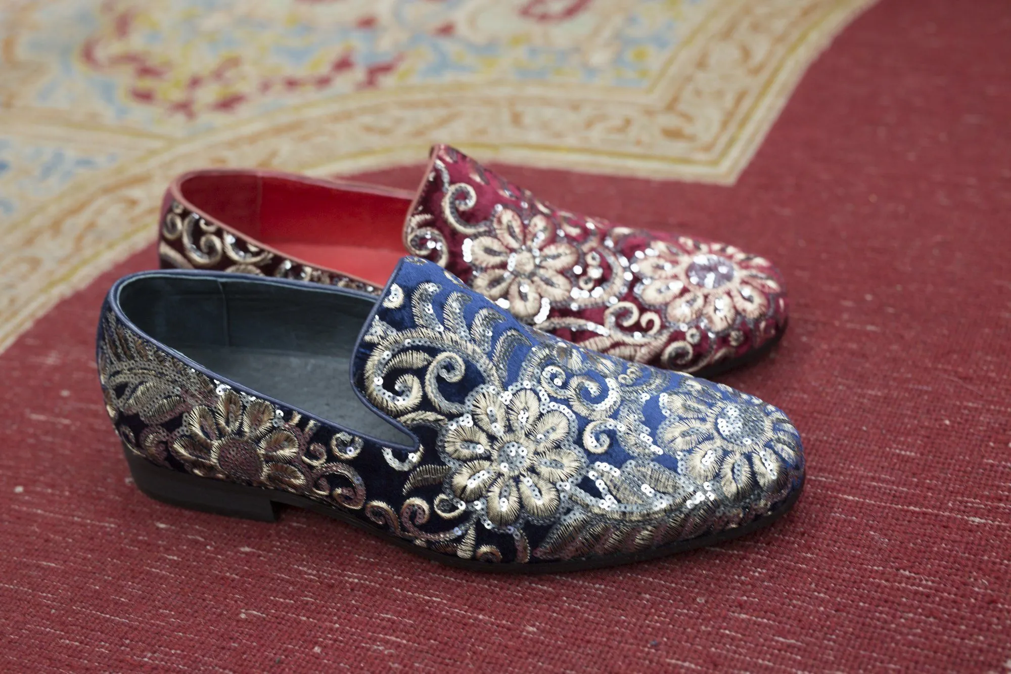 Embroidered Velvet Slip-On Loafer Sapphire