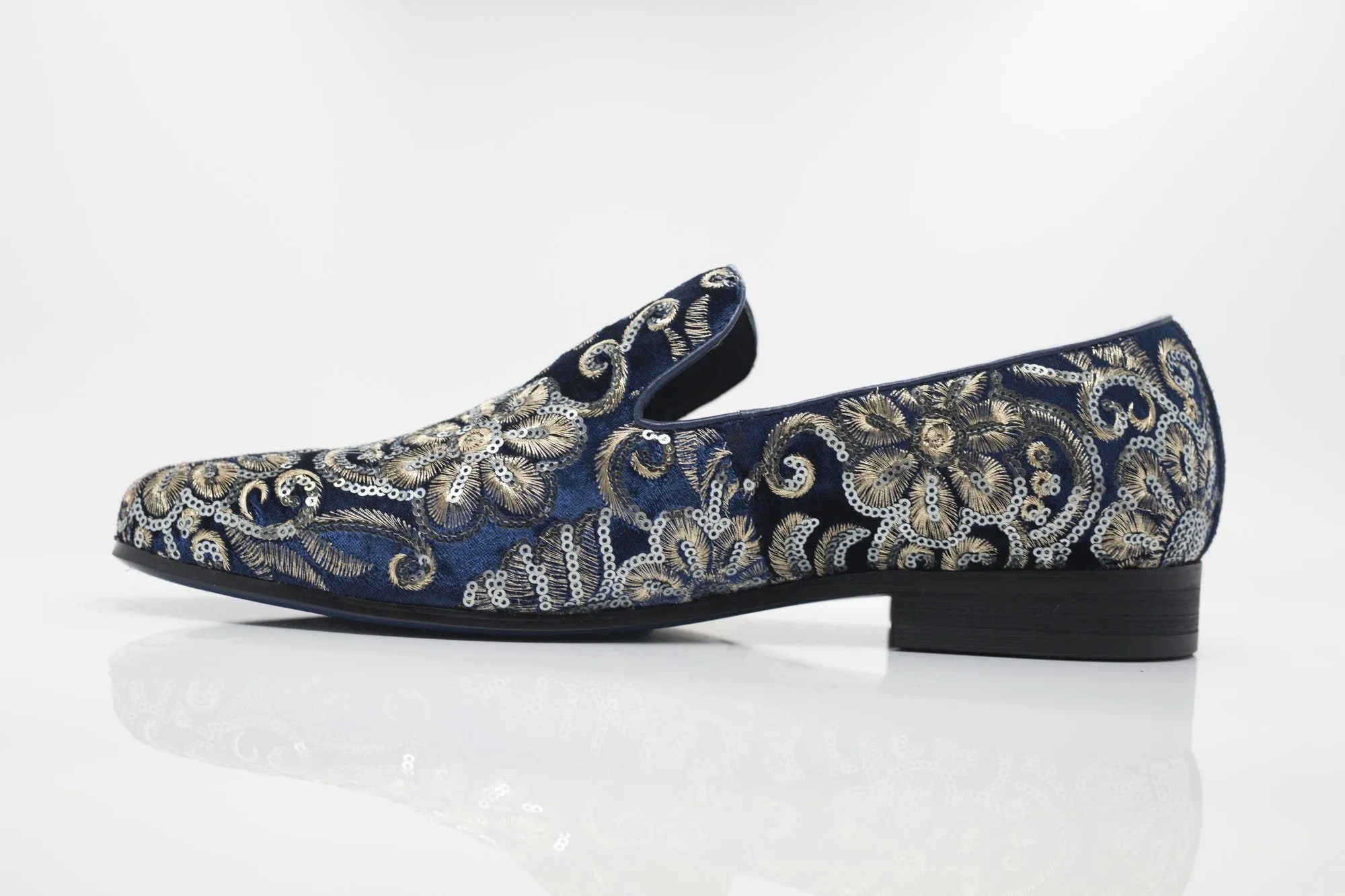 Embroidered Velvet Slip-On Loafer Sapphire