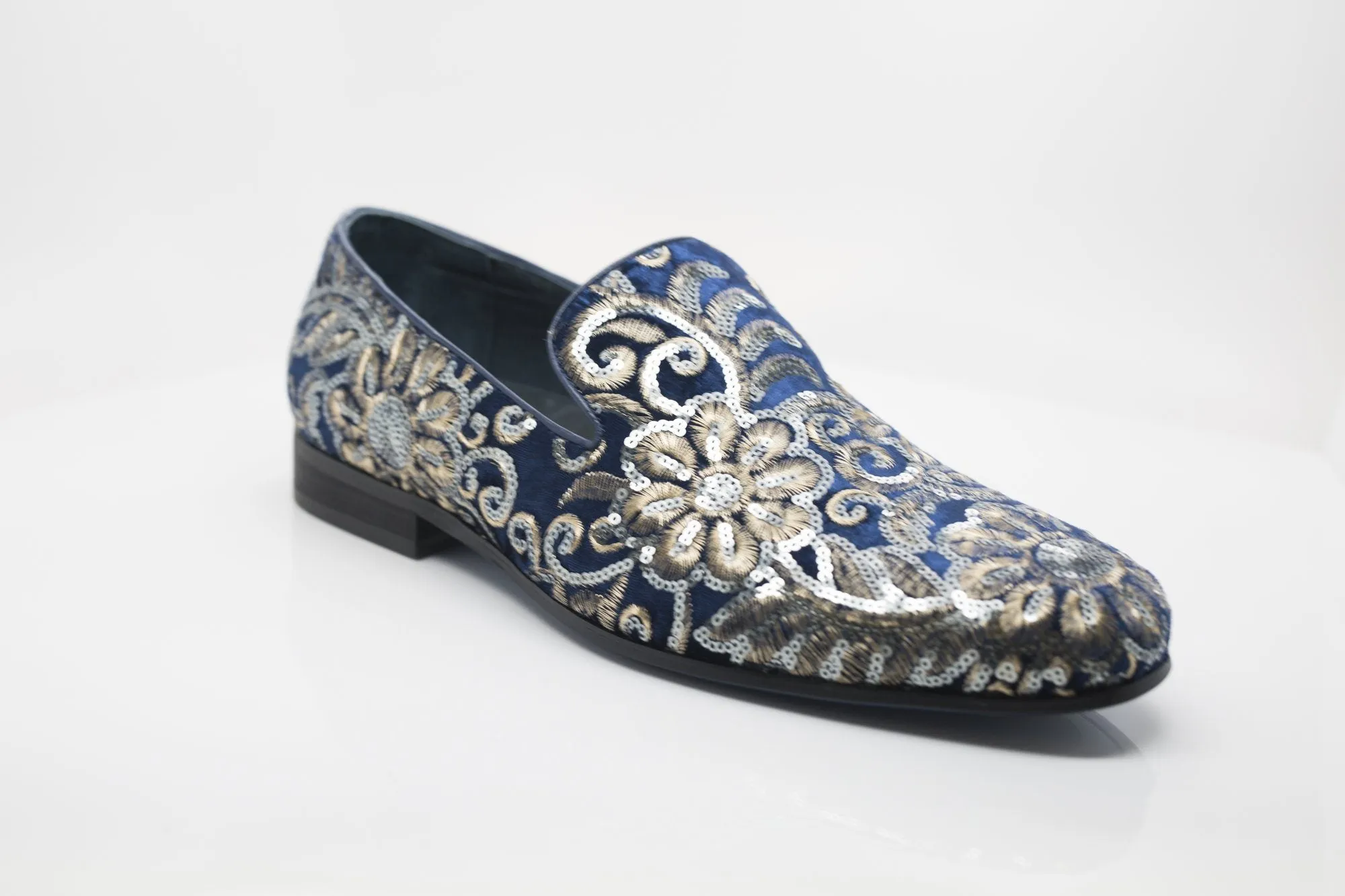 Embroidered Velvet Slip-On Loafer Sapphire