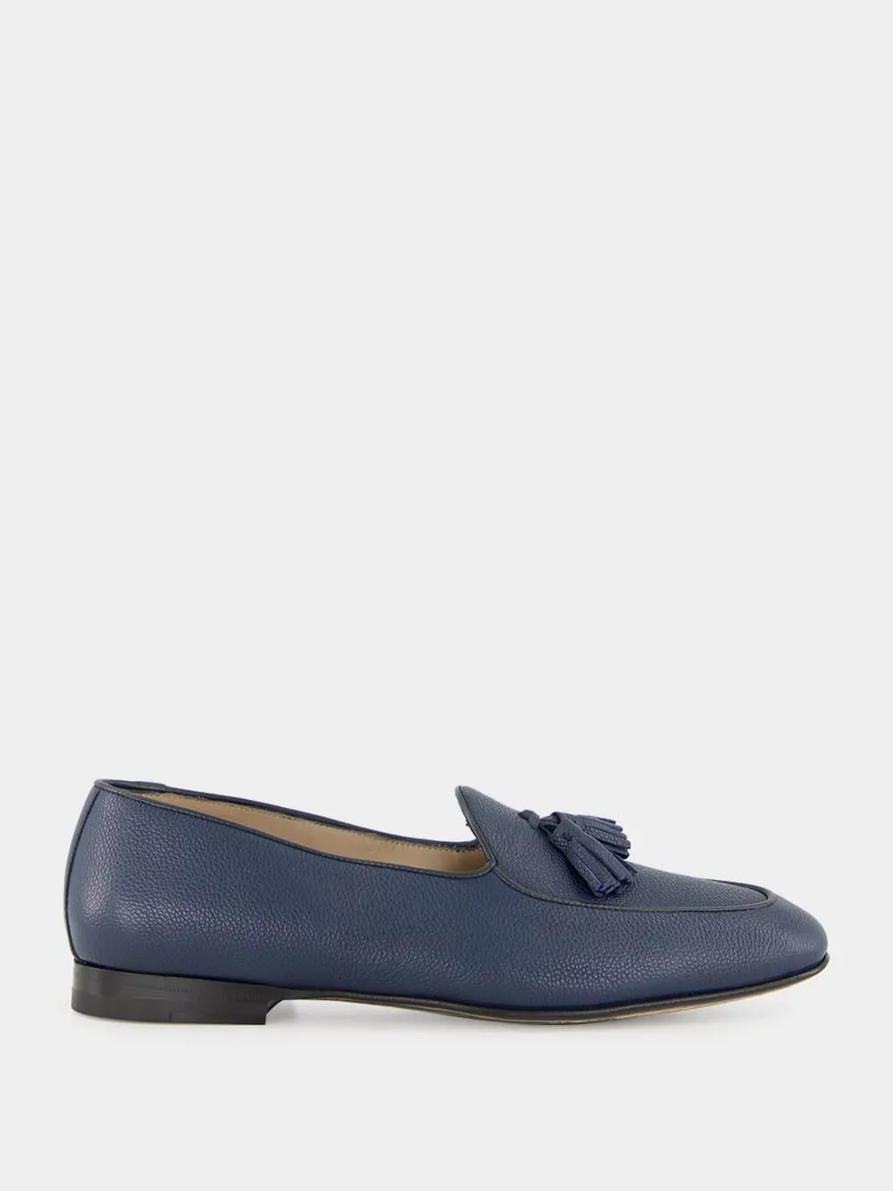 Lennox Navy Blue Leather Tassel Loafers