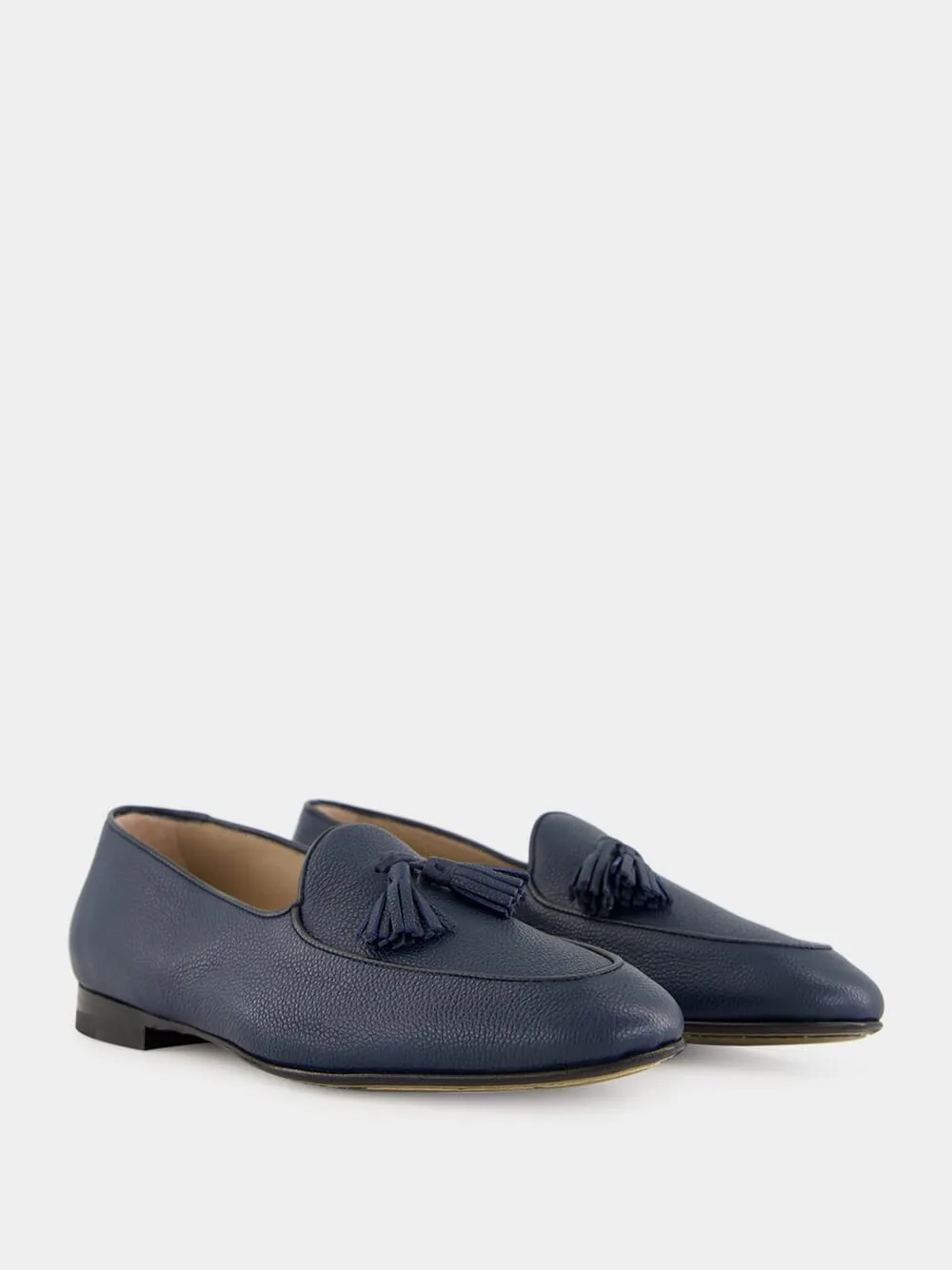 Lennox Navy Blue Leather Tassel Loafers