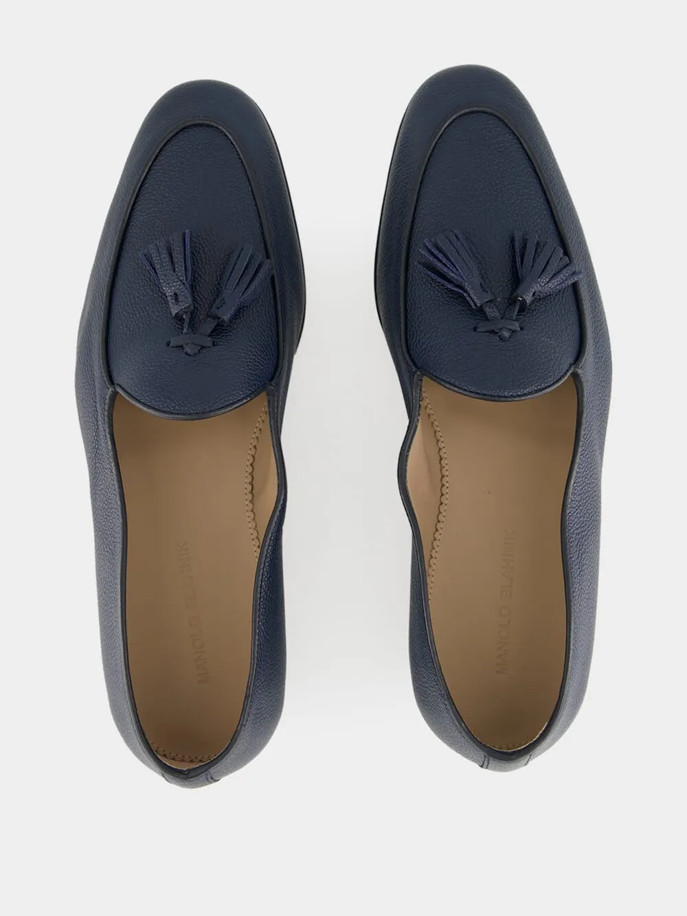 Lennox Navy Blue Leather Tassel Loafers
