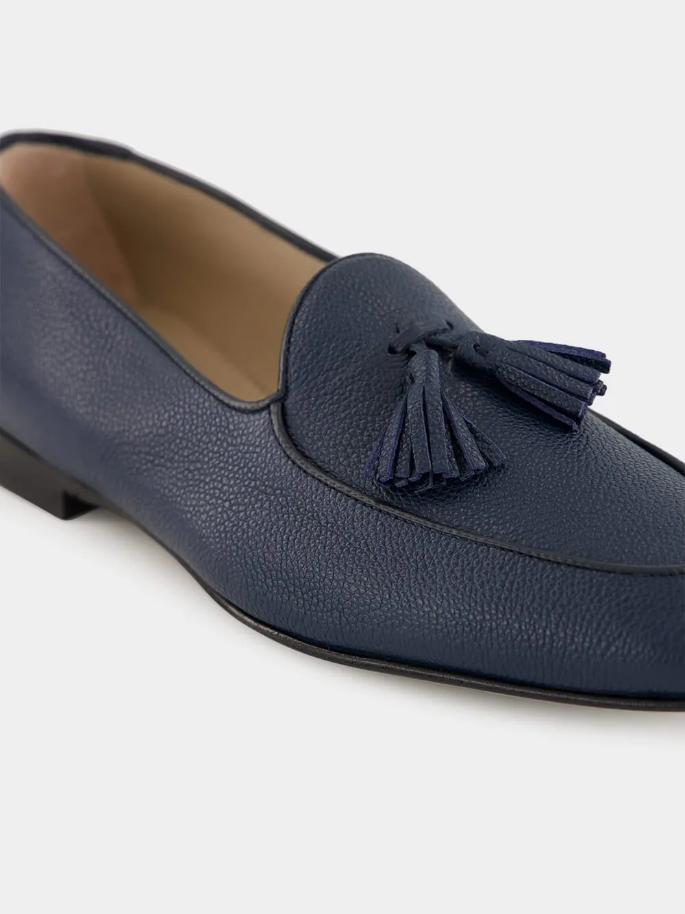 Lennox Navy Blue Leather Tassel Loafers