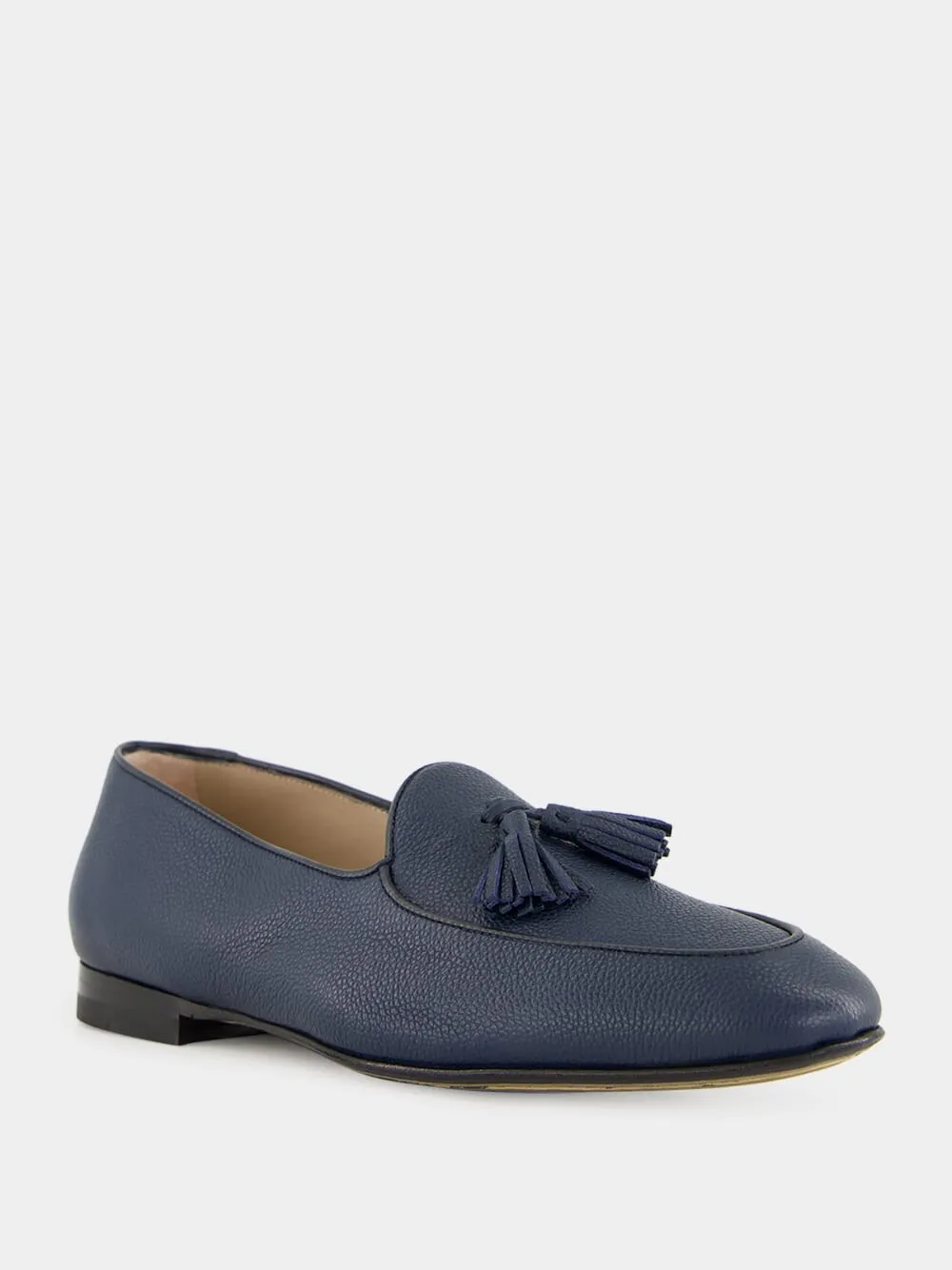 Lennox Navy Blue Leather Tassel Loafers