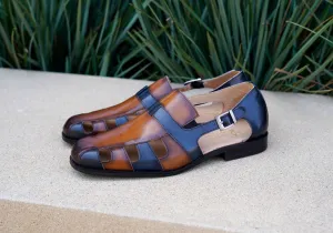 Maurice Calfskin Slip-On Sandal/Shoe Cognac/Navy