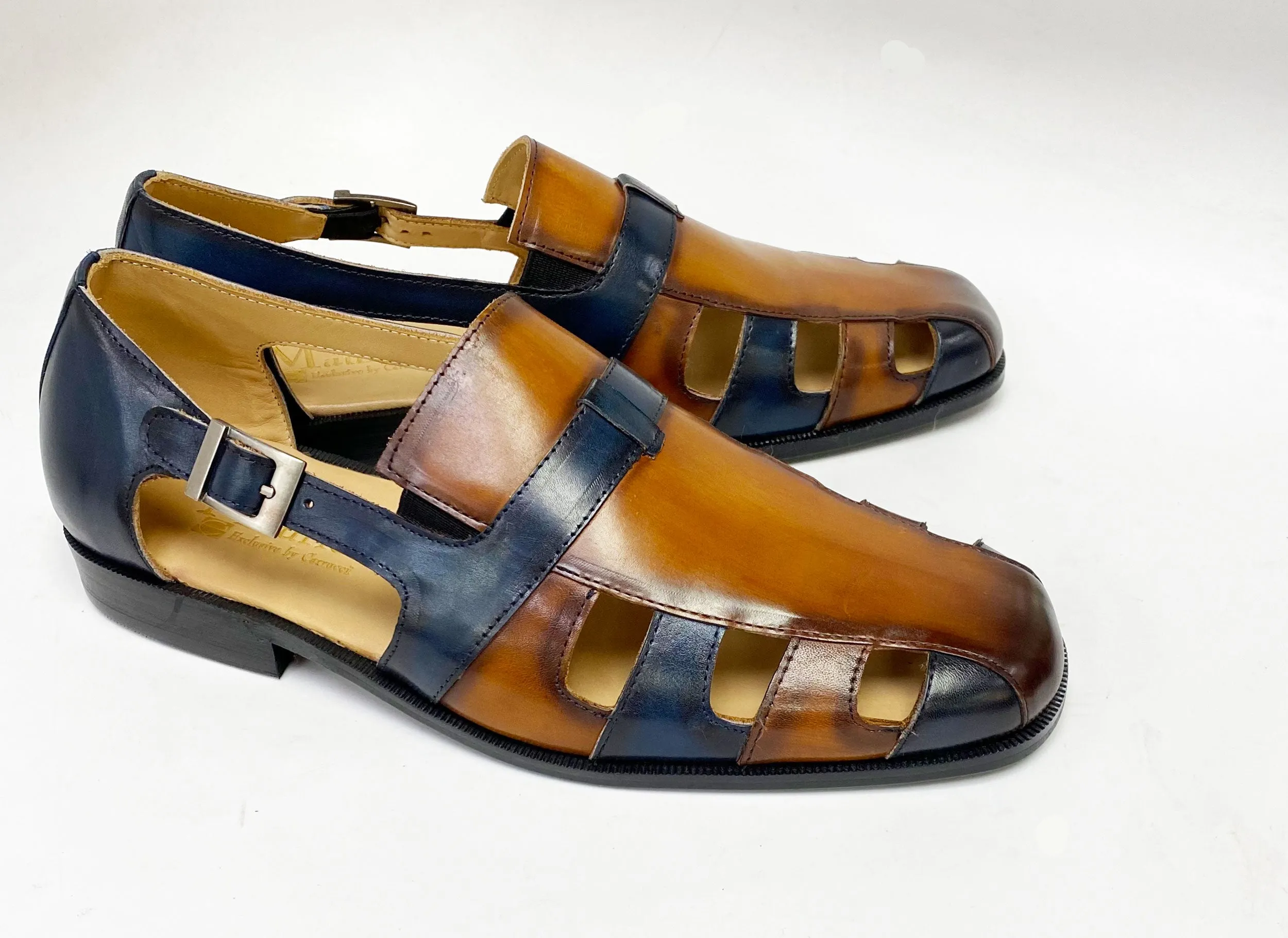 Maurice Calfskin Slip-On Sandal/Shoe Cognac/Navy