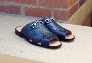 Maurice Embossed Calfskin Slip-On Sandal Navy