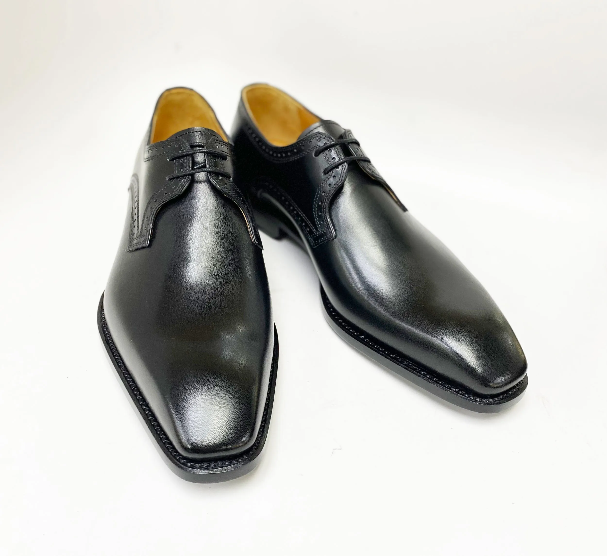 "Scott" Burnished Calfskin Lace-Up Blucher Oxford Black