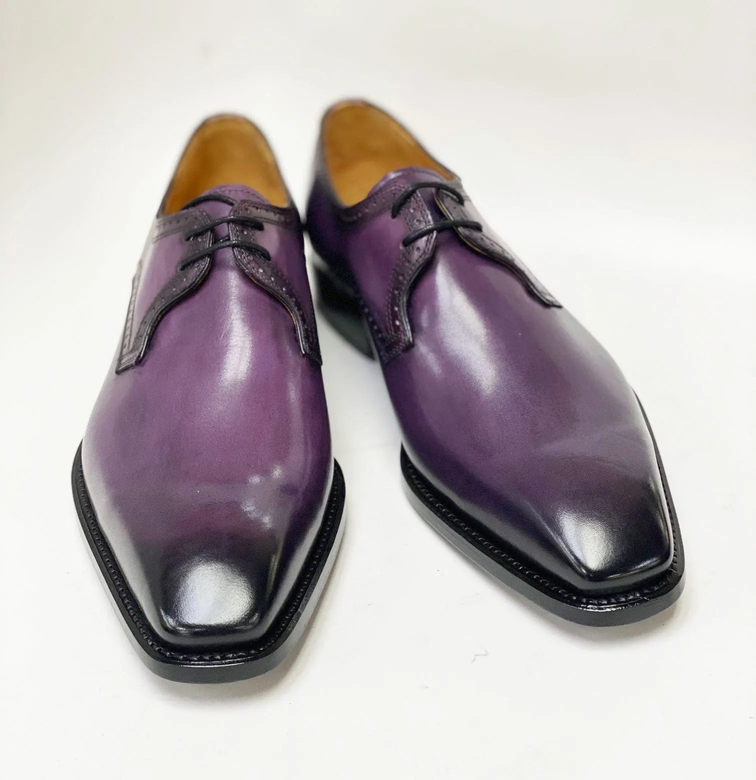 "Scott" Burnished Calfskin Lace-Up Blucher Oxford Purple