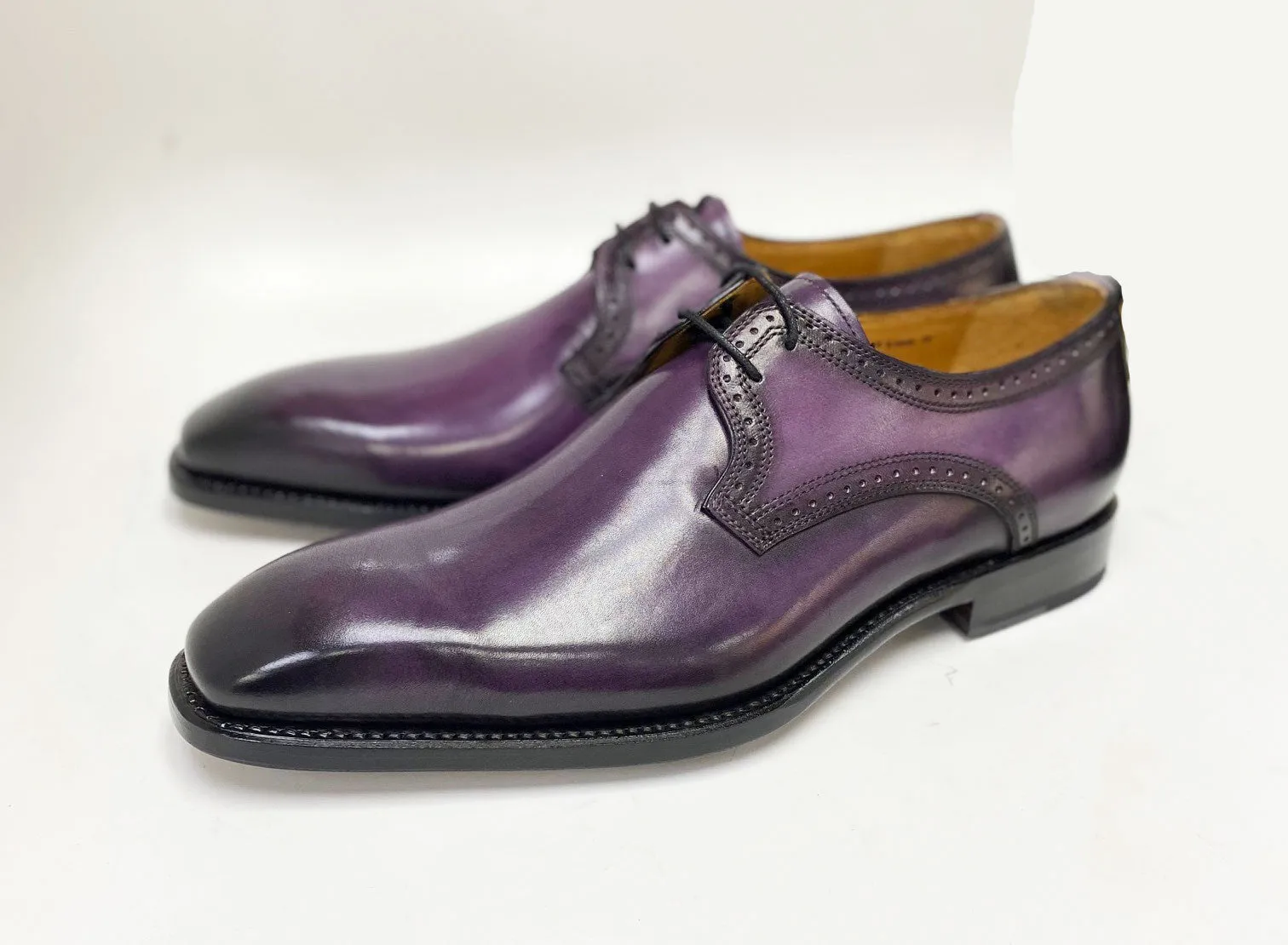 "Scott" Burnished Calfskin Lace-Up Blucher Oxford Purple