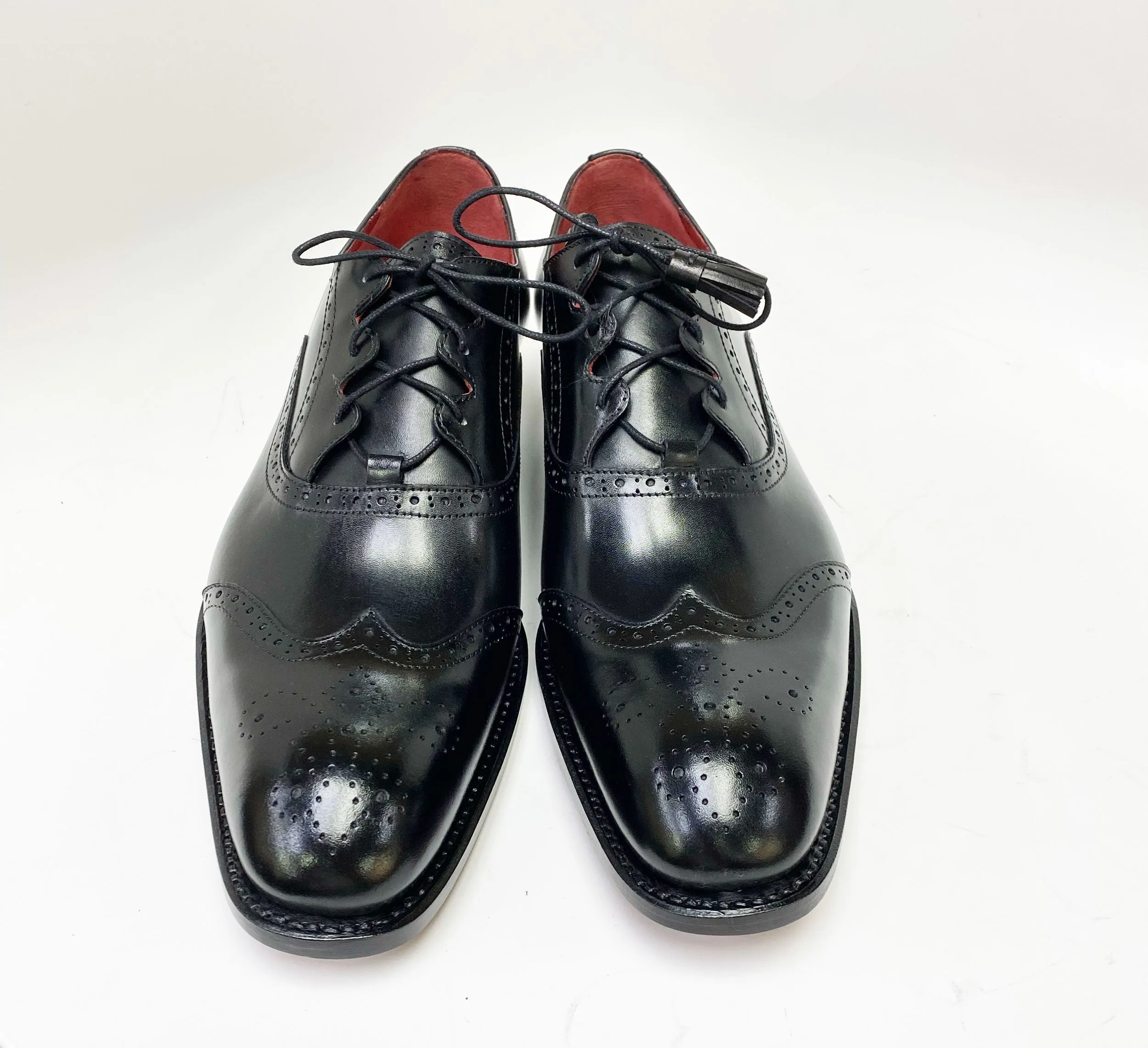 "Stephen" Burnished Calfskin Lace-Up Spectator Oxford Black