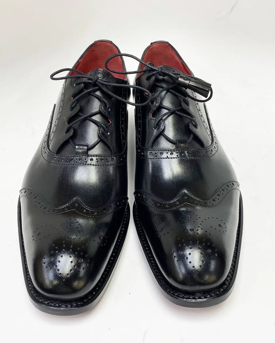 "Stephen" Burnished Calfskin Lace-Up Spectator Oxford Black