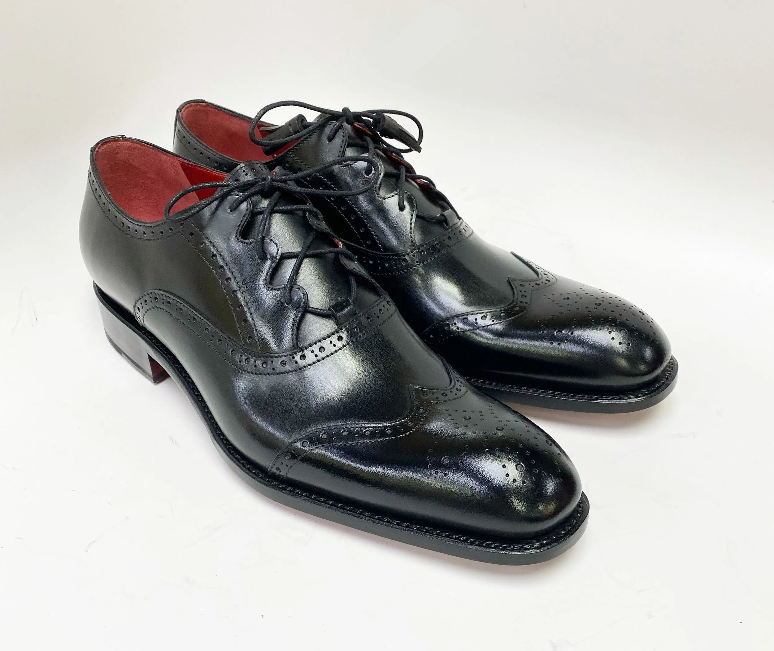 "Stephen" Burnished Calfskin Lace-Up Spectator Oxford Black